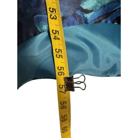 Tahari Arthur S. Levine Floral Sleeveless Maxi Dress Size 12 Blue/Teal Satin - Picture 8 of 11